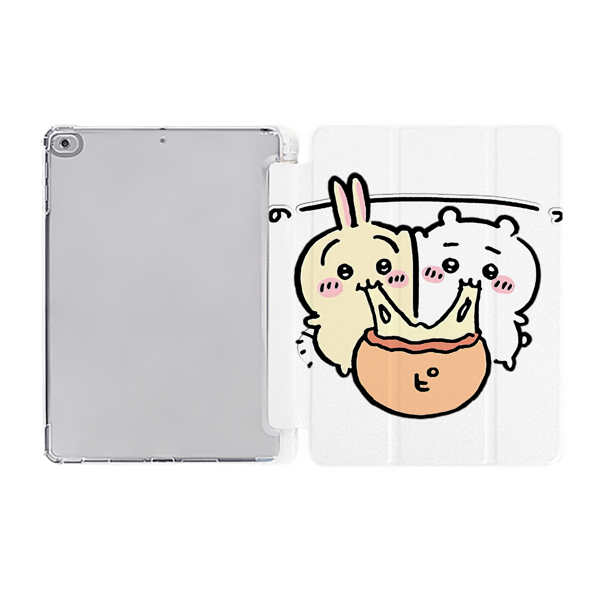 （画像用） ちいかわ うさぎ Chii-kawa usagi IPad ケース ペン収納付き 三つ折りスタンド PUレザー×シリコン 対応機種9.5/10.5/10.9インチ